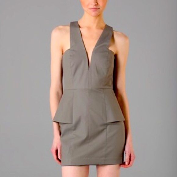 MICHELLE MASON | Designer Olive Green Mini Peplum dress - Picture 6 of 10